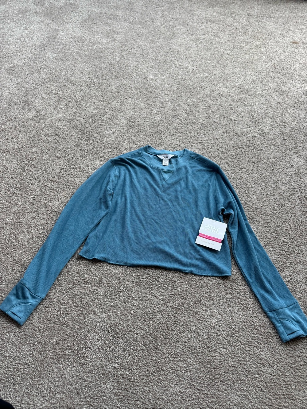 Athleta Teal Cropped Long-Sleeve Crew Top